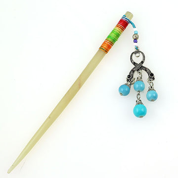 Handmade Thread Wrapped Sheep Horn Hair Stick with Tassel